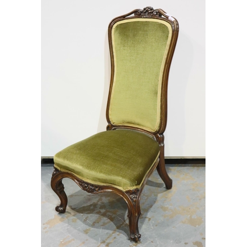 2133 - Victorian low seated parlour chair with carved walnut frame. Not available for in-house P&P