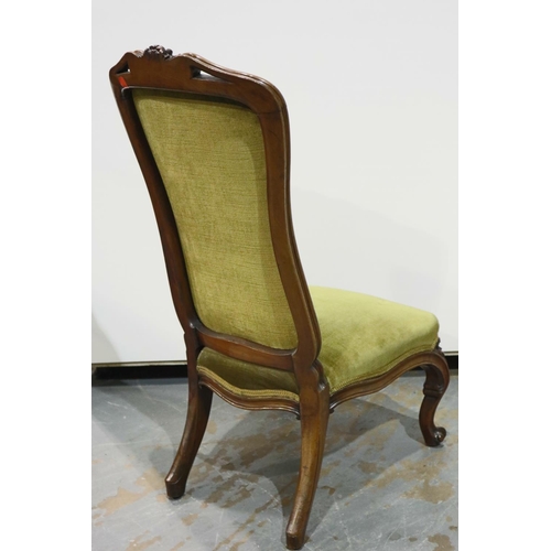 2133 - Victorian low seated parlour chair with carved walnut frame. Not available for in-house P&P