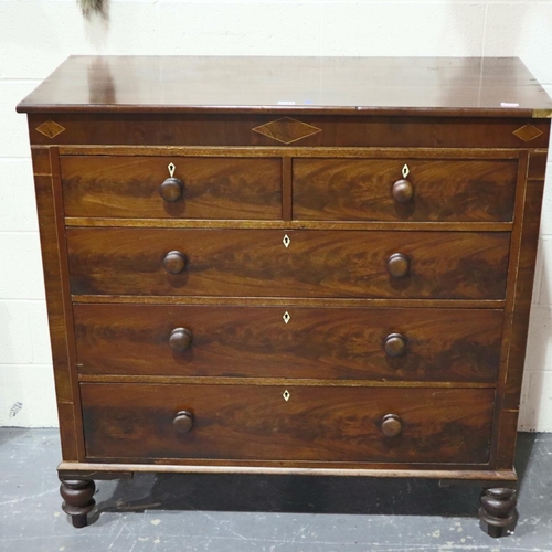 2134 - Victorian mahogany chest of two short and three graduating long drawers, with a further concealed dr... 