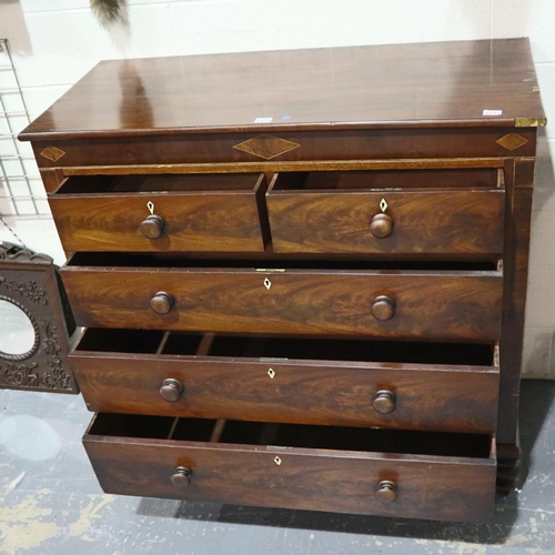 2134 - Victorian mahogany chest of two short and three graduating long drawers, with a further concealed dr... 