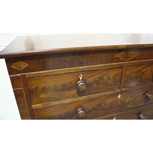 2134 - Victorian mahogany chest of two short and three graduating long drawers, with a further concealed dr... 