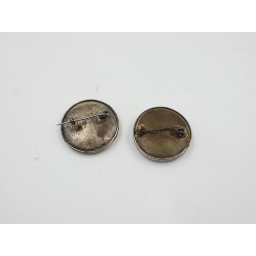 110 - Two silver rimmed mother of pearl military brooches. UK P&P Group 0 (£6+VAT for the first lot and £1... 