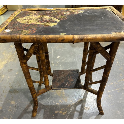 2124A - Late 19th / early 20th century bamboo framed lamp table, the top with painted and lacquered decorati... 