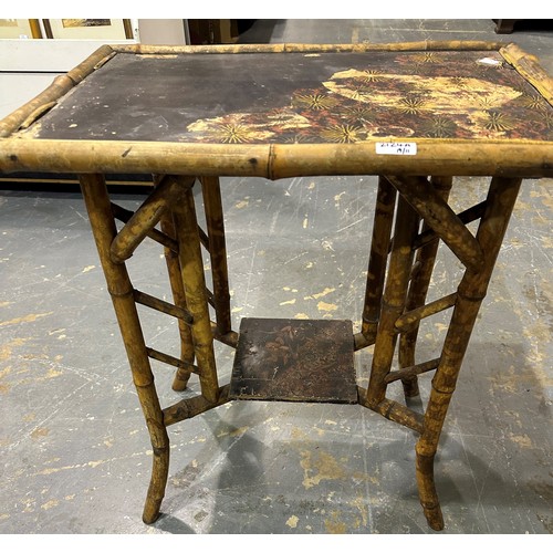 2124A - Late 19th / early 20th century bamboo framed lamp table, the top with painted and lacquered decorati... 