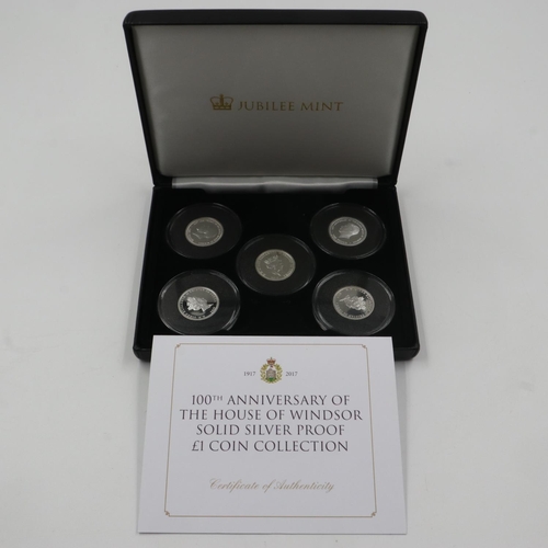 2004 - 2017 100th Anniversary of the House of Windsor Solid Silver £1 Coin Collection, a five-coin set in 9... 