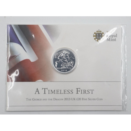 2009 - 2013 silver bullion £20, A Timeless First by The Royal Mint - UNC, factory sealed.  UK P&P Group 0 (... 