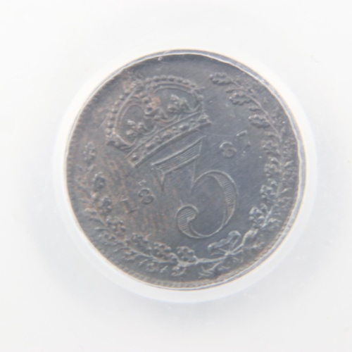 2011 - 1887 slabbed silver three pence of Queen Victoria - CGS 55.  UK P&P Group 0 (£6+VAT for the first lo... 