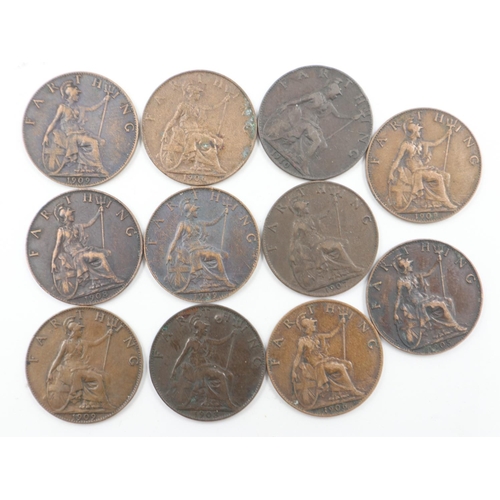 2022 - Eleven farthings of Edward VII - mixed grades. UK P&P Group 1 (£16+VAT for the first lot and £2+VAT ... 