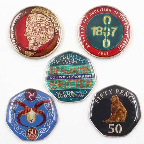 2024 - Five enameled decimal coins - circulated.  UK P&P Group 0 (£6+VAT for the first lot and £1+VAT for s... 