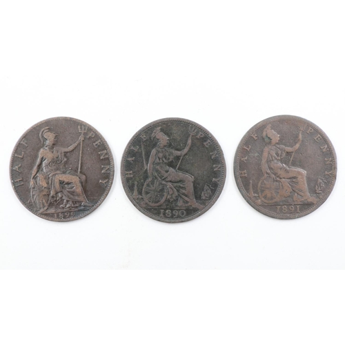 2032 - Three Victorian half pennies: 1899, 1890 and 1891. UK P&P Group 0 (£6+VAT for the first lot and £1+V... 