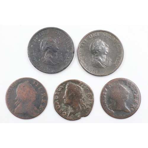 2033 - Five early milled half pennies - circulated.  UK P&P Group 0 (£6+VAT for the first lot and £1+VAT fo... 