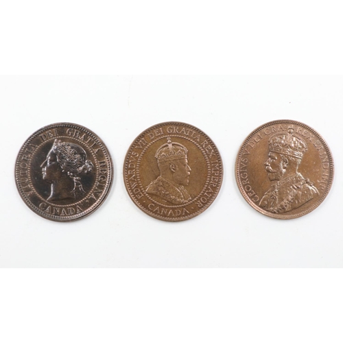 2034 - Three Canadian one cents of Queen Victoria, Edward VII and George V. UK P&P Group 0 (£6+VAT for the ... 