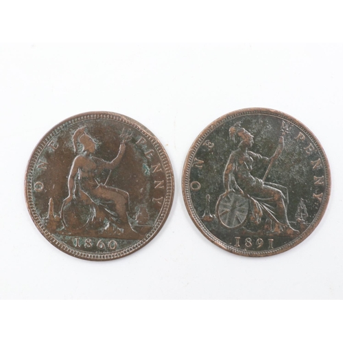 2037 - 1860 and 1891 pennies of Queen Victoria - VF. UK P&P Group 0 (£6+VAT for the first lot and £1+VAT fo... 