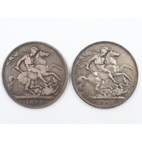 2038 - 1892 and 1897 silver crowns of Queen Victoria - good circulated. UK P&P Group 0 (£6+VAT for the firs... 