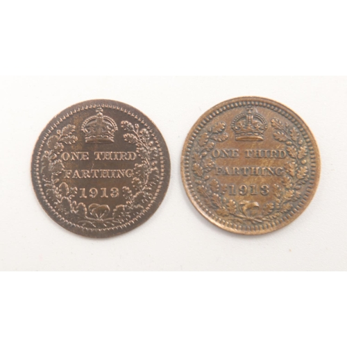 2042 - Two 1913 one-third-farthings of George V - F and VF.  UK P&P Group 0 (£6+VAT for the first lot and £... 