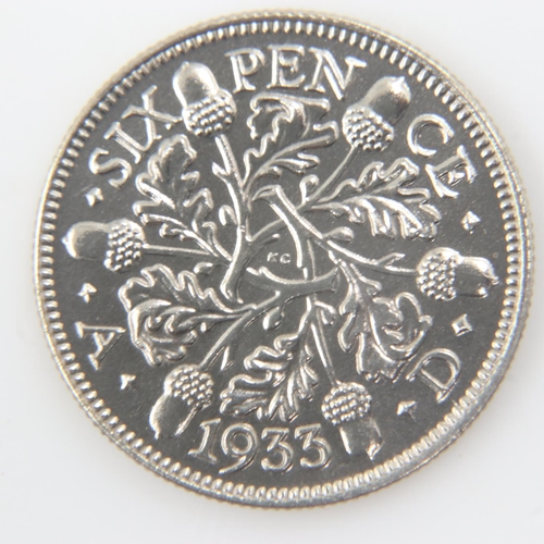 2045 - 1933 silver sixpence of George V - EF.  UK P&P Group 0 (£6+VAT for the first lot and £1+VAT for subs... 