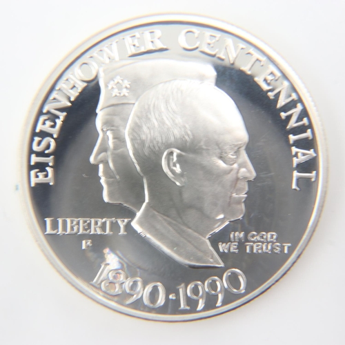 2059 - 1990 USA Eisenhower silver one dollar Centennial commemorative round. UK P&P Group 0 (£6+VAT for the... 