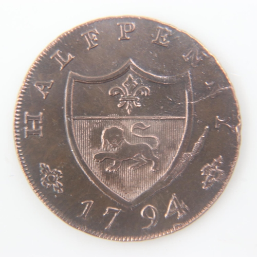 2060 - 1794 Lancastrian half penny token - VF.  UK P&P Group 0 (£6+VAT for the first lot and £1+VAT for sub... 