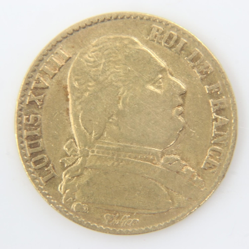 2079 - 1814 French gold 20 francs of Louis XVIII. UK P&P Group 0 (£6+VAT for the first lot and £1+VAT for s... 