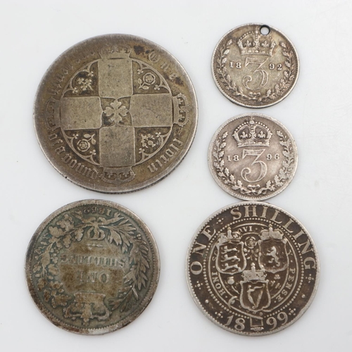 2099 - Five silver coins of Queen Victoria, 3d to florin. UK P&P Group 0 (£6+VAT for the first lot and £1+V... 