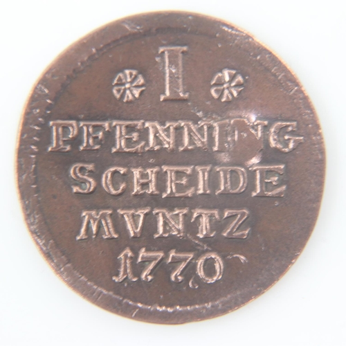 2102 - 1770 Saxon-Coburg Pfenning with countermark - gF.  UK P&P Group 0 (£6+VAT for the first lot and £1+V... 