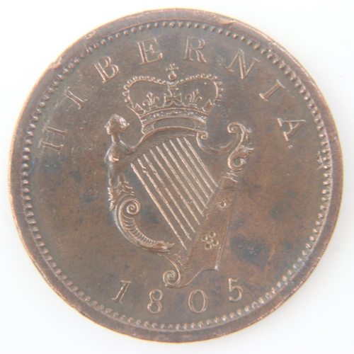 2118 - 1805 Hibernia penny of George III - nEF.  UK P&P Group 0 (£6+VAT for the first lot and £1+VAT for su... 