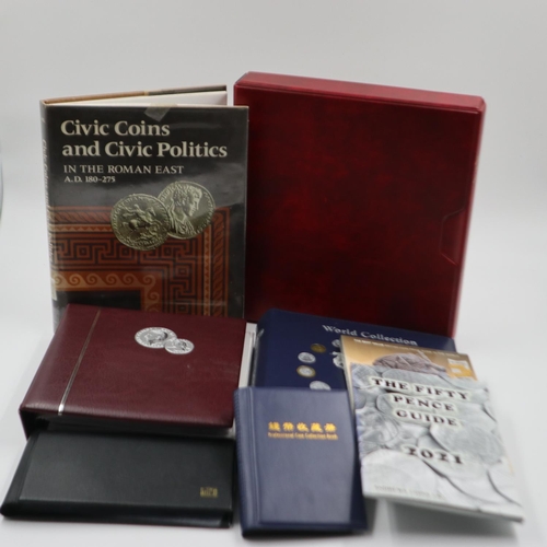 2276 - Mixed empty coin and bank note folders with some numismatic publications.  UK P&P Group 2 (£20+VAT f... 