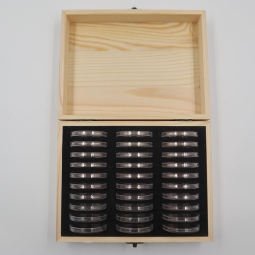 2285 - Presentation coin box with thirty unused capsules. UK P&P Group 1 (£16+VAT for the first lot and £2+... 