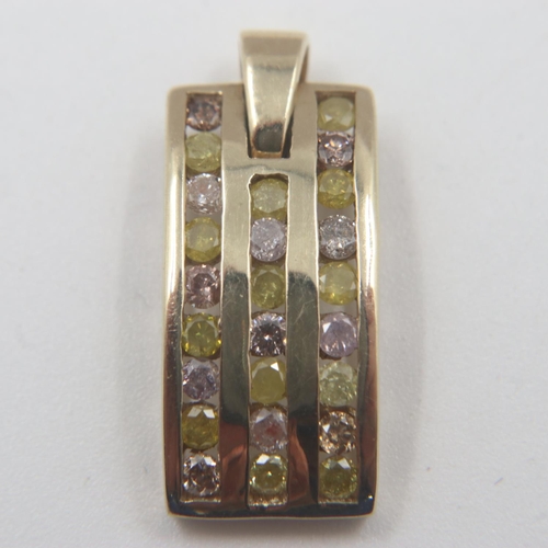 14 - 9ct gold, natural yellow and pink diamond pendant, 0.5cts, 2.1g, H: 2 cm. UK P&P Group 0 (£6+VAT for... 