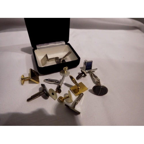 1063 - Cased pair of hallmarked silver cufflinks and further cufflinks and studs. UK P&P Group 1 (£16+VAT f... 