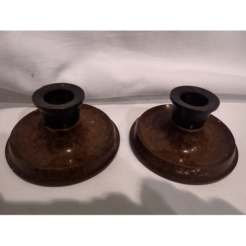 1073 - Two Bakelite and wooden stub candlesticks. H: 5cm. UK P&P Group 1 (£16+VAT for the first lot and £2+... 