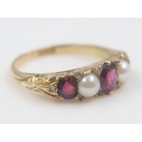 12 - Victorian 18ct gold, garnet, pearl and diamond ring, size L/M, 3.4g. UK P&P Group 0 (£6+VAT for the ... 