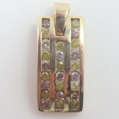 14 - 9ct gold, natural yellow and pink diamond pendant, 0.5cts, 2.1g, H: 2 cm. UK P&P Group 0 (£6+VAT for... 