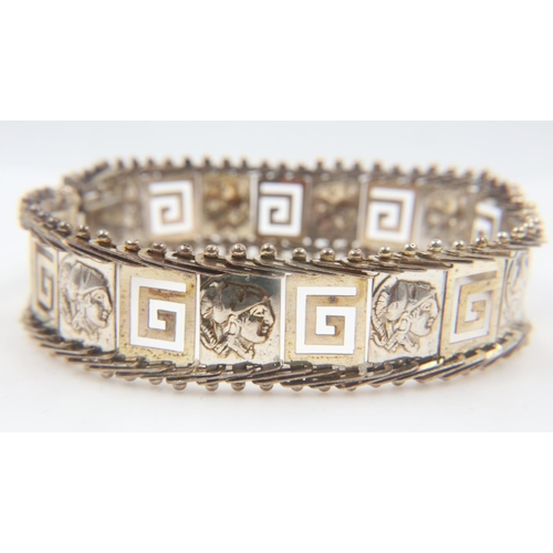 21 - Silver Greek Key and Greek profile head pattern bracelet, 13g. UK P&P Group 0 (£6+VAT for the first ... 