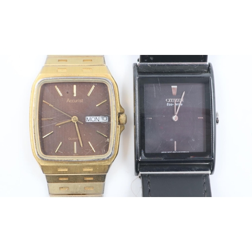 28 - CITIZEN: gents Eco-Drive wristwatch on a leather strap and an Accurist wristwatch requiring a batter... 