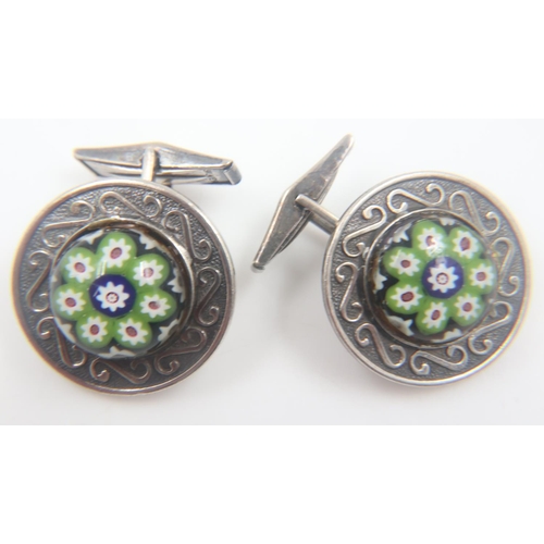 4 - Caithness jewellery, Scottish hallmarked silver cufflinks with glass millefiori roundels.UK P&P Grou... 