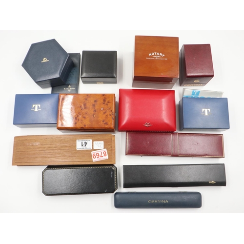 41 - Named wristwatch boxes, including Baume & Mercier, Tissot, Rotary, Sekonda and others, mixed conditi... 