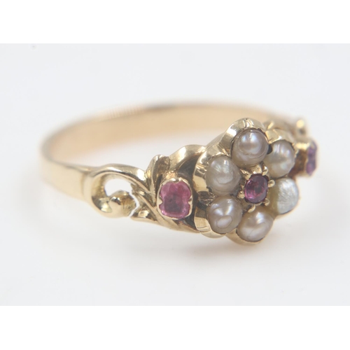 6 - Victorian 18ct gold (tested) ruby and pearl ring, 2.0g, size M. UK P&P Group 0 (£6+VAT for the first... 