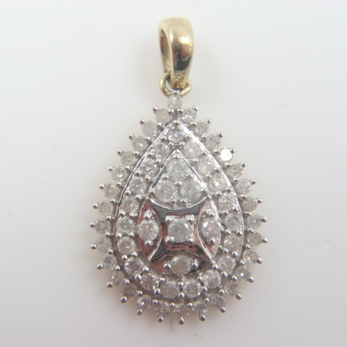 8 - 9ct gold and 0.75ct diamond pear shaped cluster pendant, 1.8g. UK P&P Group 0 (£6+VAT for the first ... 