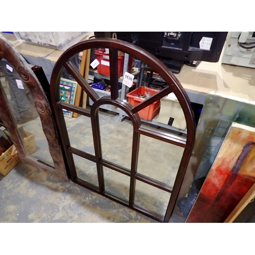 1636 - Wooden framed arched mirror and another mirror, H: 100 cm. Not available for in-house P&P