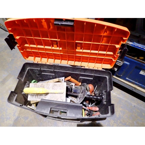 1994 - Large orange tool box including mixed tools. Not available for in-house P&P