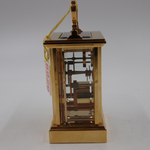 399 - JOHN MORLEY: brass carriage clock with original box, key and paperwork, H: 15 cm. UK P&P Group 2 (£2... 