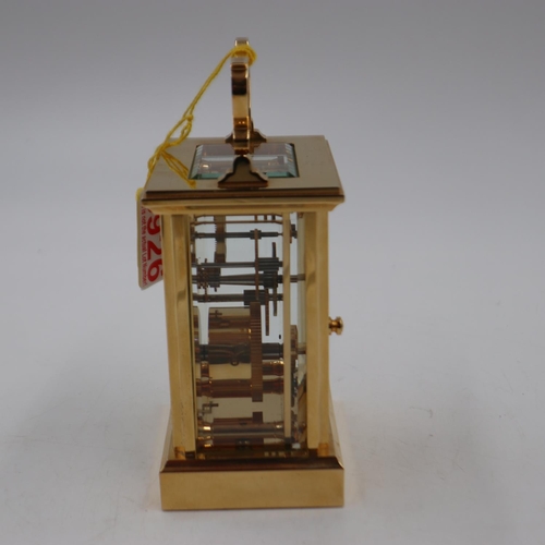 399 - JOHN MORLEY: brass carriage clock with original box, key and paperwork, H: 15 cm. UK P&P Group 2 (£2... 