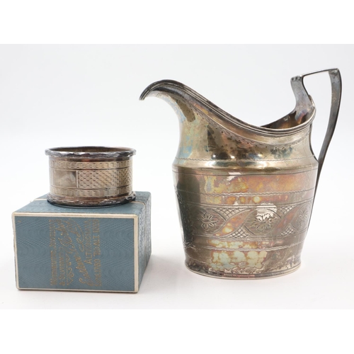 69 - Hallmarked silver Georgian creamer, 104g, and a boxed silver napkin ring. UK P&P Group 1 (£16+VAT fo... 