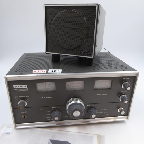 421 - Trio 9R-59DS communications receiver with a Kenwood SP-520 speaker, (R-59DS powers on and comes with... 