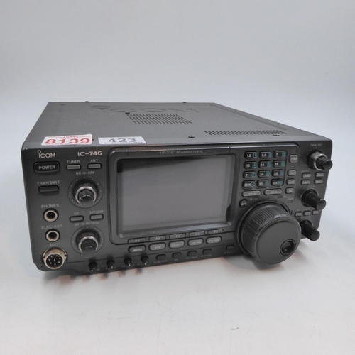 423 - Icom IC746 Ham radio transceiver, with mic, documentation and power leads, boxed. Not available for ... 