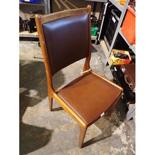 1739 - Five teak dining chairs with wine coloured vinyl seat backs and pads (3), good clean chairs, no obvi... 