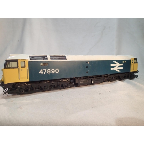 2052 - O gauge kit built class 47 diesel, brass, Delrin chain drive on both bogies, finished as 47890, blue... 