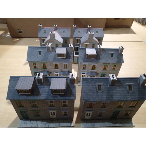 2066 - Eight O gauge low relief terraced houses fronts, plus four terraced house backs, all grey stone type... 