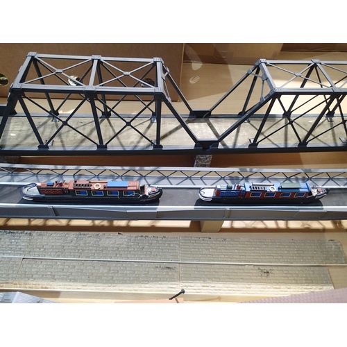 2067 - O gauge selection of card/plastic buildings, kit/scratch built, including two bridges, approximately... 